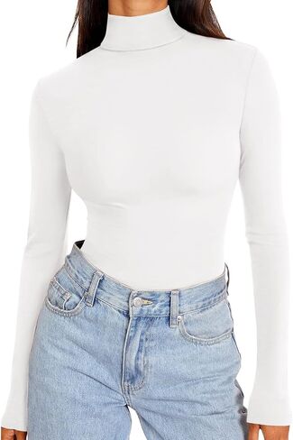 REORIA Women's Long Sleeve Mock Turtle Neck Tops Fall Winter Basic Double Lined Layering Lightweight Slim Fitted Shirts in Saudi Arabia