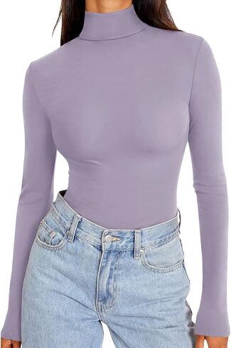 REORIA Women's Long Sleeve Mock Turtle Neck Tops Fall Winter Basic Double Lined Layering Lightweight Slim Fitted Shirts in Saudi Arabia