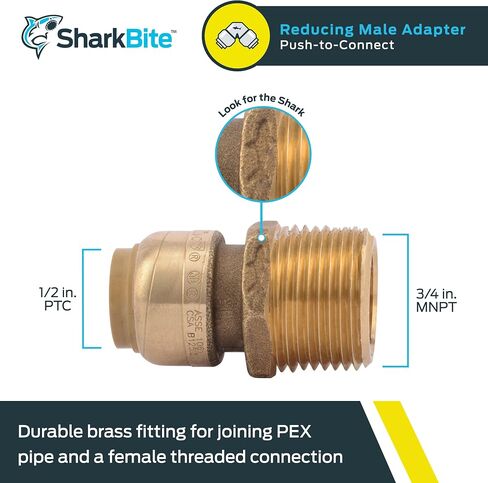 SharkBite 3/4 x 1 Inch MNPT Adapter, Push to Connect Brass Plumbing Fitting, PEX Pipe, Copper, CPVC, PE-RT, HDPE, U139LFA in Saudi Arabia