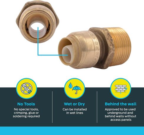 SharkBite 3/4 x 1 Inch MNPT Adapter, Push to Connect Brass Plumbing Fitting, PEX Pipe, Copper, CPVC, PE-RT, HDPE, U139LFA in Saudi Arabia