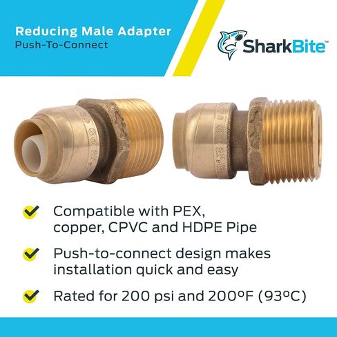 SharkBite 3/4 x 1 Inch MNPT Adapter, Push to Connect Brass Plumbing Fitting, PEX Pipe, Copper, CPVC, PE-RT, HDPE, U139LFA in Saudi Arabia