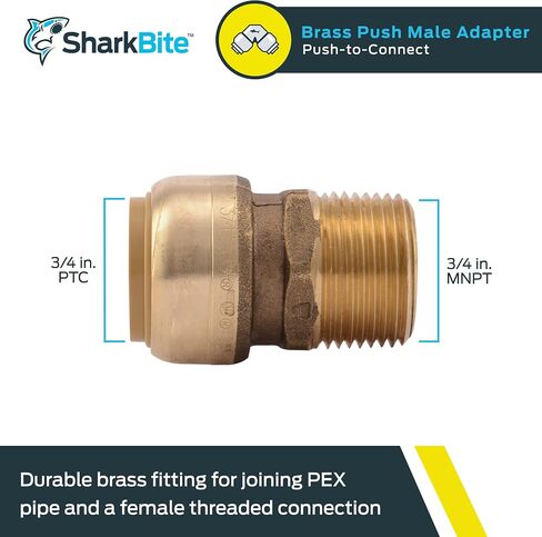 SharkBite 3/4 x 1 Inch MNPT Adapter, Push to Connect Brass Plumbing Fitting, PEX Pipe, Copper, CPVC, PE-RT, HDPE, U139LFA in Saudi Arabia