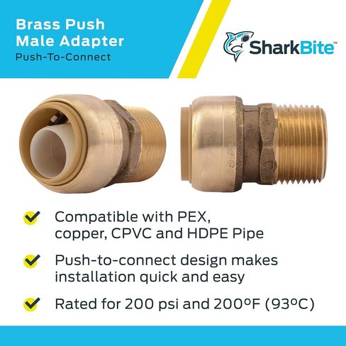 SharkBite 3/4 x 1 Inch MNPT Adapter, Push to Connect Brass Plumbing Fitting, PEX Pipe, Copper, CPVC, PE-RT, HDPE, U139LFA in Saudi Arabia