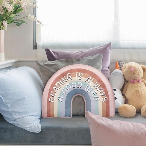 Rainbow Throw Pillow Boho Classroom Reading Corner Throw Pillow for Girls Kids Book Center Calming Corner Pillow Cushion Arch Shaped Sofa Chair Motivational Home Bedroom Playroom(Classic) in Saudi Arabia