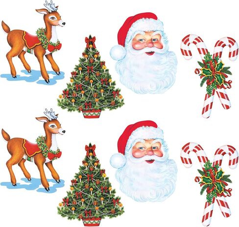 Beistle 8 Piece Merry Christmas Decorations Paper Cut Outs Holiday Party Supplies-Santa Claus, Reindeer, Tree, Candy Canes, 16" - 17", Multicolor in Saudi Arabia