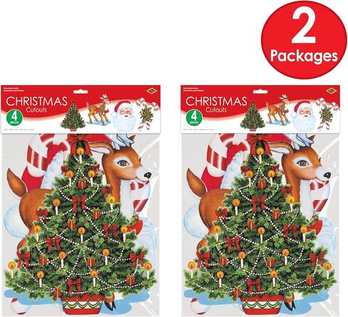 Beistle 8 Piece Merry Christmas Decorations Paper Cut Outs Holiday Party Supplies-Santa Claus, Reindeer, Tree, Candy Canes, 16" - 17", Multicolor in Saudi Arabia