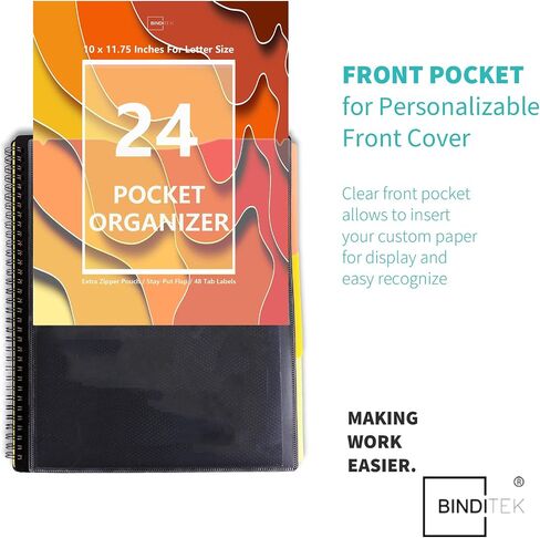 Binditek 1 Pack 18 Pocket Poly Project Organizer with 9 Dividers, Heavyduty Folder with Customizable Front Cover, Metal Wire Binding Spine, Extra Zipper Pouch, Letter Size, School Office Supplies in Saudi Arabia