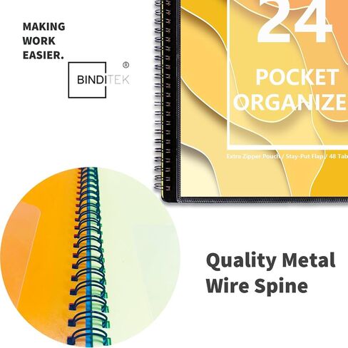 Binditek 1 Pack 18 Pocket Poly Project Organizer with 9 Dividers, Heavyduty Folder with Customizable Front Cover, Metal Wire Binding Spine, Extra Zipper Pouch, Letter Size, School Office Supplies in Saudi Arabia