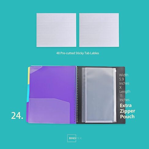 Binditek 1 Pack 18 Pocket Poly Project Organizer with 9 Dividers, Heavyduty Folder with Customizable Front Cover, Metal Wire Binding Spine, Extra Zipper Pouch, Letter Size, School Office Supplies in Saudi Arabia