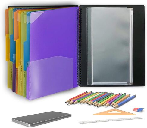 Binditek 1 Pack 18 Pocket Poly Project Organizer with 9 Dividers, Heavyduty Folder with Customizable Front Cover, Metal Wire Binding Spine, Extra Zipper Pouch, Letter Size, School Office Supplies in Saudi Arabia