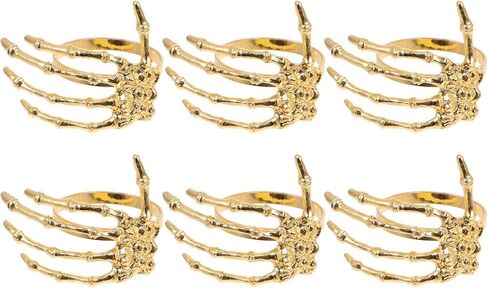 هيموتون 6 قطع حلقات منديل الهالوين هيكل عظمي لعظام اليد منديل معدني بإبزيم مناديل حاملات لوازم حفلات الهالوين ديكور طاولة الطعام (ذهبي) in Kuwait