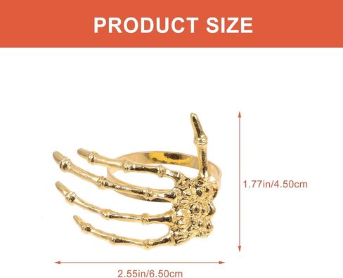 هيموتون 6 قطع حلقات منديل الهالوين هيكل عظمي لعظام اليد منديل معدني بإبزيم مناديل حاملات لوازم حفلات الهالوين ديكور طاولة الطعام (ذهبي) in Kuwait