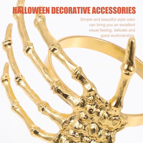 هيموتون 6 قطع حلقات منديل الهالوين هيكل عظمي لعظام اليد منديل معدني بإبزيم مناديل حاملات لوازم حفلات الهالوين ديكور طاولة الطعام (ذهبي) in Kuwait