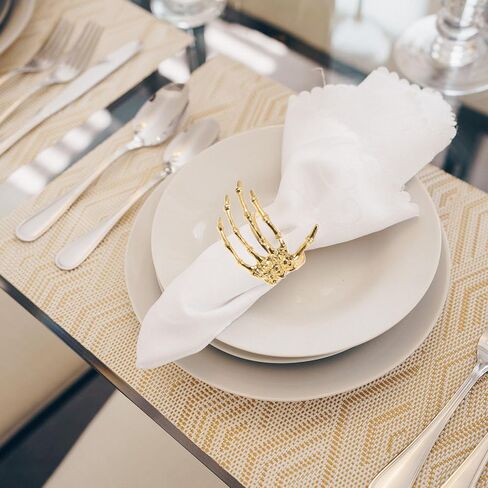 هيموتون 6 قطع حلقات منديل الهالوين هيكل عظمي لعظام اليد منديل معدني بإبزيم مناديل حاملات لوازم حفلات الهالوين ديكور طاولة الطعام (ذهبي) in Kuwait