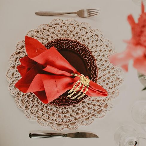 هيموتون 6 قطع حلقات منديل الهالوين هيكل عظمي لعظام اليد منديل معدني بإبزيم مناديل حاملات لوازم حفلات الهالوين ديكور طاولة الطعام (ذهبي) in Kuwait