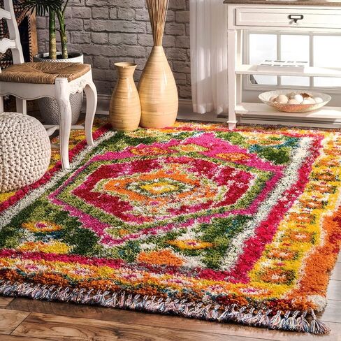 سجادة منطقة NuLOOM Destiny Medallion Shag، 5' 3" x 7' 6"، متعددة الألوان in Saudi Arabia