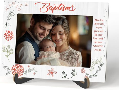 Baptism Photo Frame - Baby Baptism Wooden Desktop Picture Frame with Stand - Newborn Baby Boy Religious Gift - Christening Gifts from Grandparents Friends -A29 in Saudi Arabia