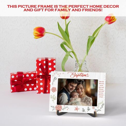Baptism Photo Frame - Baby Baptism Wooden Desktop Picture Frame with Stand - Newborn Baby Boy Religious Gift - Christening Gifts from Grandparents Friends -A29 in Saudi Arabia