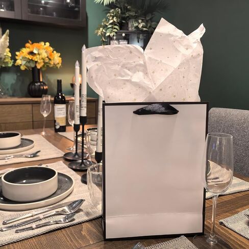 TKSBAG Gift Bags Medium Size with Handles, 12 Pack 11.3 x 8.6 x 3.9 Thank You Gift Bags, White Gift Wrap Paper Bags for Wedding, Birthday, Graduation, Bridal shower, Baby shower Father's Day in Saudi Arabia