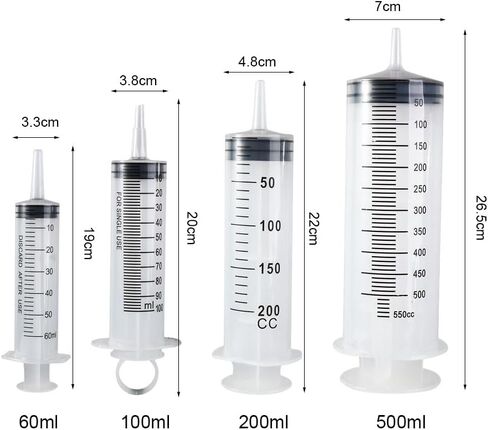 Vctitil 4Pcs Large Syringes Without Needle,Plastic Liquid Syringe for Scientific Labs,Watering Plants,Feed Pets,Oil or Glue Applicator (60/100/200/500ml? in Saudi Arabia