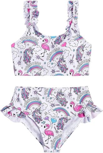 WDIRARA Girl's 2 Piece Set Floral Print Flared Hem Sleeveless Bikini Swimsuit in Saudi Arabia