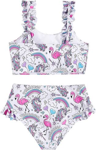 WDIRARA Girl's 2 Piece Set Floral Print Flared Hem Sleeveless Bikini Swimsuit in Saudi Arabia