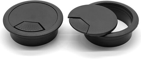 أغطية فتحات كابل سلك مكتب مقاس 2 بوصة - قطعتان لمنظم سلك كابل مكتب الكمبيوتر المكتبي، غطاء بلاستيكي (أسود) in Kuwait