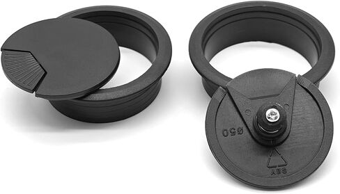 أغطية فتحات كابل سلك مكتب مقاس 2 بوصة - قطعتان لمنظم سلك كابل مكتب الكمبيوتر المكتبي، غطاء بلاستيكي (أسود) in Kuwait