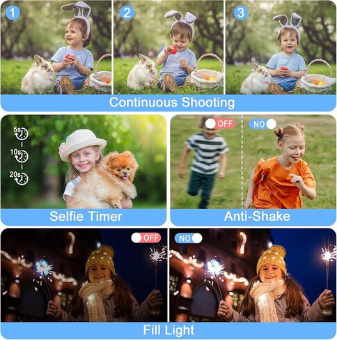 كاميرا رقمية Pink Kids 4K: كاميرا مدمجة للتصوير الفوتوغرافي والفيديو، كاميرا ضبط تلقائي للصورة بدقة 64 ميجابكسل مع تقريب رقمي 18X وبطاقة TF سعة 32 جيجابايت، كاميرا عتيقة هدية للطلاب للبنين والبنات () in Kuwait