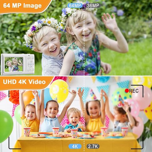 كاميرا رقمية Pink Kids 4K: كاميرا مدمجة للتصوير الفوتوغرافي والفيديو، كاميرا ضبط تلقائي للصورة بدقة 64 ميجابكسل مع تقريب رقمي 18X وبطاقة TF سعة 32 جيجابايت، كاميرا عتيقة هدية للطلاب للبنين والبنات () in Kuwait