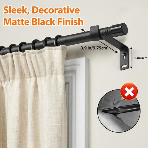 5/8 Inch Curtain Rod 17 to 52 Inch, Adjustable Curtain Rod, Curtain Rod Brackets, Black in Saudi Arabia