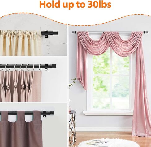 5/8 Inch Curtain Rod 17 to 52 Inch, Adjustable Curtain Rod, Curtain Rod Brackets, Black in Saudi Arabia