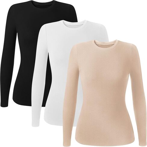 Huukeay 3 Pack Women's Thermal Shirts Long Sleeve De Velvet Lined Underwear Tops Crew Neck Slim Fit Basic Base Layer Tee in Saudi Arabia