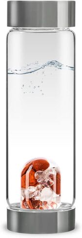 VitaJuwel ViA LUNA | Crystal Water Bottle (glass, 16.9 fl.oz.) with Rainbow Moonstone and Clear Quartz for Intuition, Empathy, Femininity in Saudi Arabia