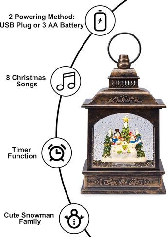 Brightown Musical Christmas Snow Globe Lantern, 10" Lighted USB or Battery Operated Snow Globe with Swirling Glitter, Snowman Snow Globes for Women Gifts for Mom Grandma Kids Coworkers in Saudi Arabia