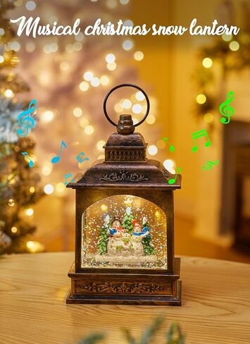 Brightown Musical Christmas Snow Globe Lantern, 10" Lighted USB or Battery Operated Snow Globe with Swirling Glitter, Snowman Snow Globes for Women Gifts for Mom Grandma Kids Coworkers in Saudi Arabia