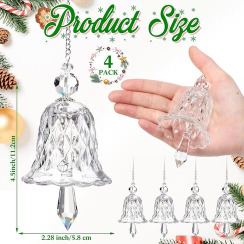 Maxcheck 4 Packs Christmas Bell Ornaments Glittering Christmas Ornaments Christmas Tree Crystal Glass Bell Charms Gifts for Christmas Xmas Tree Window Room Wedding Decoration(Red and Green) in Kuwait