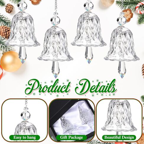Maxcheck 4 Packs Christmas Bell Ornaments Glittering Christmas Ornaments Christmas Tree Crystal Glass Bell Charms Gifts for Christmas Xmas Tree Window Room Wedding Decoration(Red and Green) in Kuwait