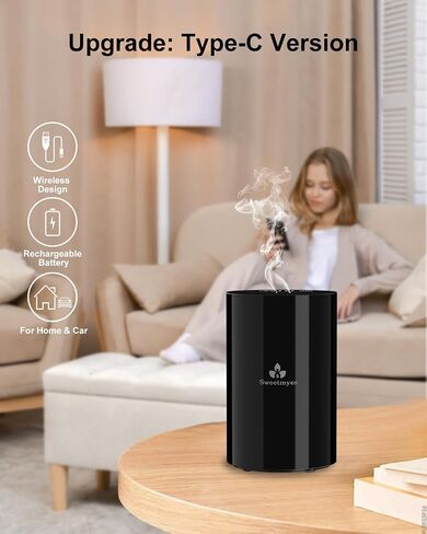 Waterless Essential Oil Diffuser - Aromatherapy Nebulizer Diffuser Battery Operated, Portable Scent Air Freshener Machine with 3 Mist Level & Auto Off Function for Home Cars Office (Type-C Version) in Saudi Arabia