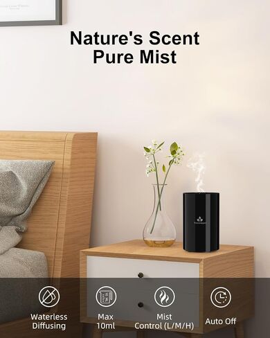 Waterless Essential Oil Diffuser - Aromatherapy Nebulizer Diffuser Battery Operated, Portable Scent Air Freshener Machine with 3 Mist Level & Auto Off Function for Home Cars Office (Type-C Version) in Saudi Arabia
