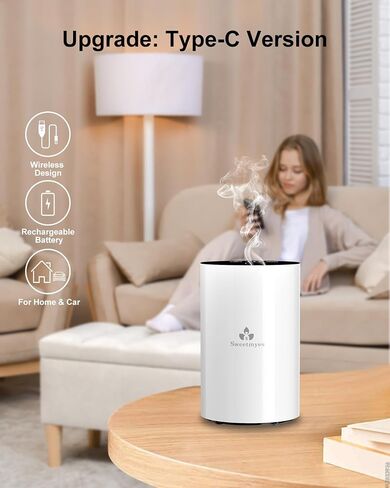 Waterless Essential Oil Diffuser - Aromatherapy Nebulizer Diffuser Battery Operated, Portable Scent Air Freshener Machine with 3 Mist Level & Auto Off Function for Home Cars Office (Type-C Version) in Saudi Arabia