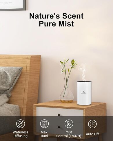 Waterless Essential Oil Diffuser - Aromatherapy Nebulizer Diffuser Battery Operated, Portable Scent Air Freshener Machine with 3 Mist Level & Auto Off Function for Home Cars Office (Type-C Version) in Saudi Arabia