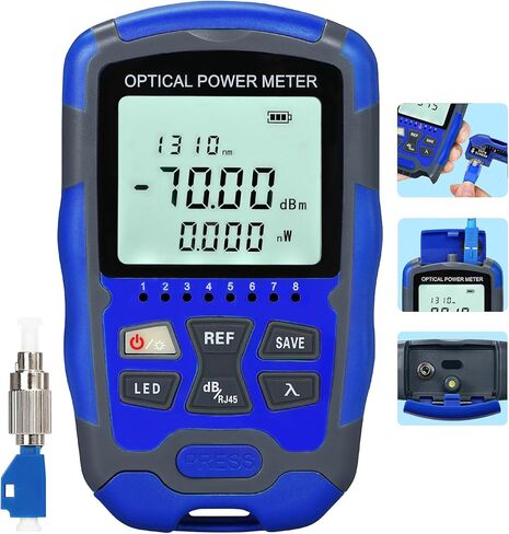 مقياس الطاقة الضوئية الأزرق A-M7 -70~+10dbm 3 في 1 جهاز اختبار شبكة RJ45 المدمج بإضاءة LED SC/FC/ST واجهة عالمية مع محول FC ذكر إلى LC أنثى اختبار الكابلات الضوئية مقياس الطاقة OPM in Kuwait