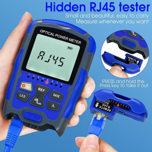مقياس الطاقة الضوئية الأزرق A-M7 -70~+10dbm 3 في 1 جهاز اختبار شبكة RJ45 المدمج بإضاءة LED SC/FC/ST واجهة عالمية مع محول FC ذكر إلى LC أنثى اختبار الكابلات الضوئية مقياس الطاقة OPM in Kuwait