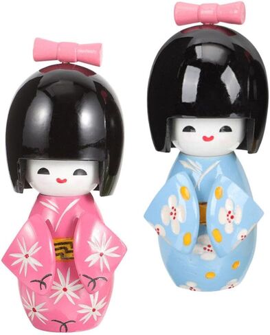 STOBAZA Japanese Wood Kimonos Doll: 2pcs Asian Geisha Doll Kimono Girl Statues Cute Asian Dolls Japanese Art Collectible Figurines for Home Office Bedroom Decorations in Kuwait