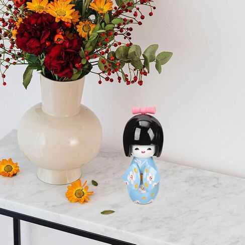 STOBAZA Japanese Wood Kimonos Doll: 2pcs Asian Geisha Doll Kimono Girl Statues Cute Asian Dolls Japanese Art Collectible Figurines for Home Office Bedroom Decorations in Kuwait