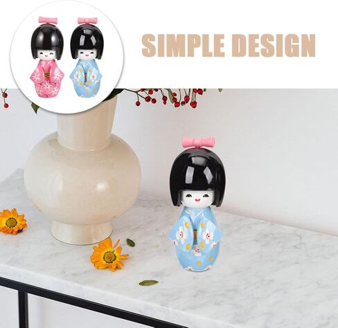 STOBAZA Japanese Wood Kimonos Doll: 2pcs Asian Geisha Doll Kimono Girl Statues Cute Asian Dolls Japanese Art Collectible Figurines for Home Office Bedroom Decorations in Kuwait