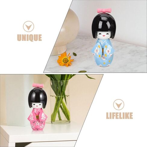 STOBAZA Japanese Wood Kimonos Doll: 2pcs Asian Geisha Doll Kimono Girl Statues Cute Asian Dolls Japanese Art Collectible Figurines for Home Office Bedroom Decorations in Kuwait