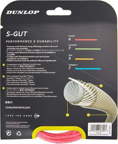 Dunlop Sports S-Gut 17G Tennis String, Red, 1 Set in Saudi Arabia