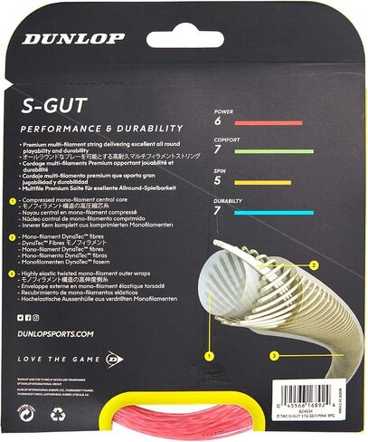 Dunlop Sports S-Gut 17G Tennis String, Red, 1 Set in Saudi Arabia
